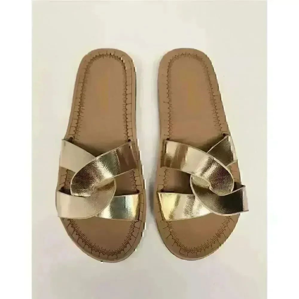 Bamboo Gold Metallic Flat Sandals Size 5.5 